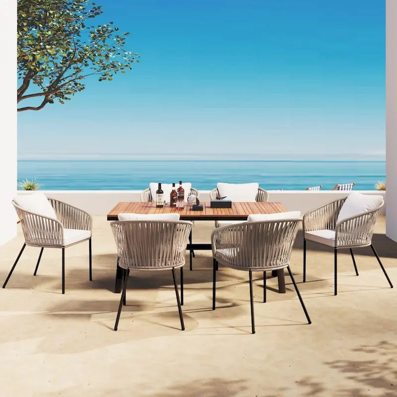 Ensemble de salle à manger de patio 7 pièces, mobilier d'extérieur toutes saisons avec table et chaises de salle à manger
