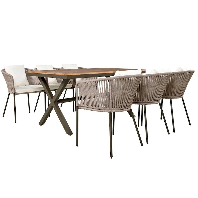 Ensemble de salle à manger de patio 7 pièces, mobilier d'extérieur toutes saisons avec table et chaises de salle à manger