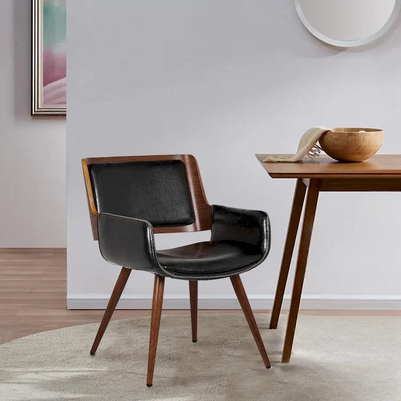 Chaise de salle à manger mi-siècle en similicuir avec pieds en métal