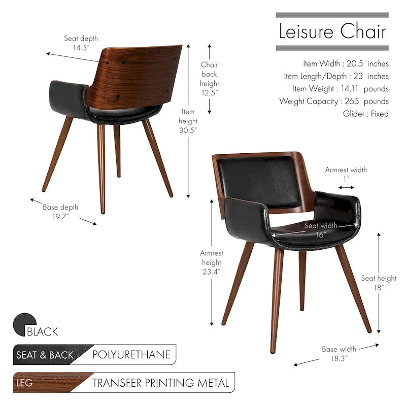 Chaise de salle à manger mi-siècle en similicuir avec pieds en métal