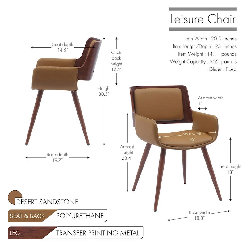 Chaise de salle à manger mi-siècle en similicuir avec pieds en métal