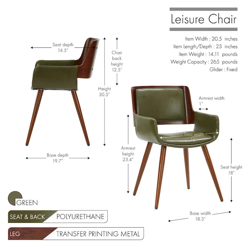 Chaise de salle à manger mi-siècle en similicuir avec pieds en métal