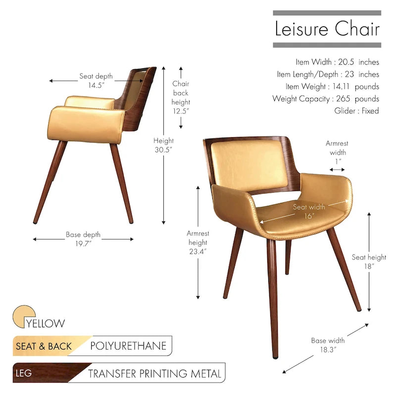 Chaise de salle à manger mi-siècle en similicuir avec pieds en métal
