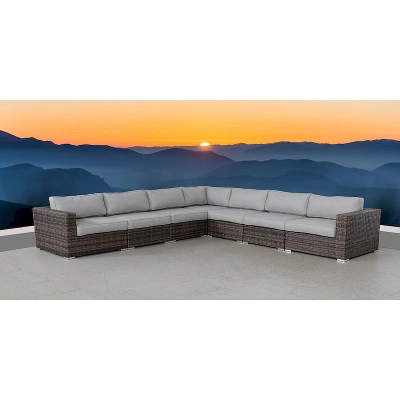 LSI 7 Piece Rattan Sectional Seating Group with Cushions