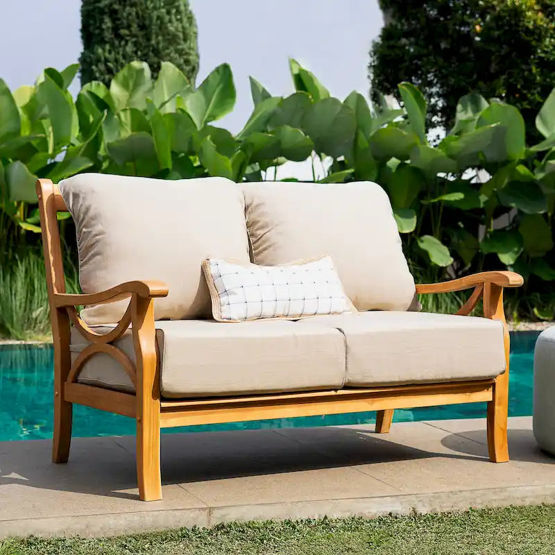Canapé de jardin en teck Lowell Cambridge Casual avec coussin