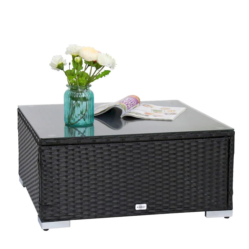 Canapé d'angle Kinbor 9 pièces pour l'extérieur, en rotin tressé toutes saisons, avec coussins, pour patio intérieur et extérieur
