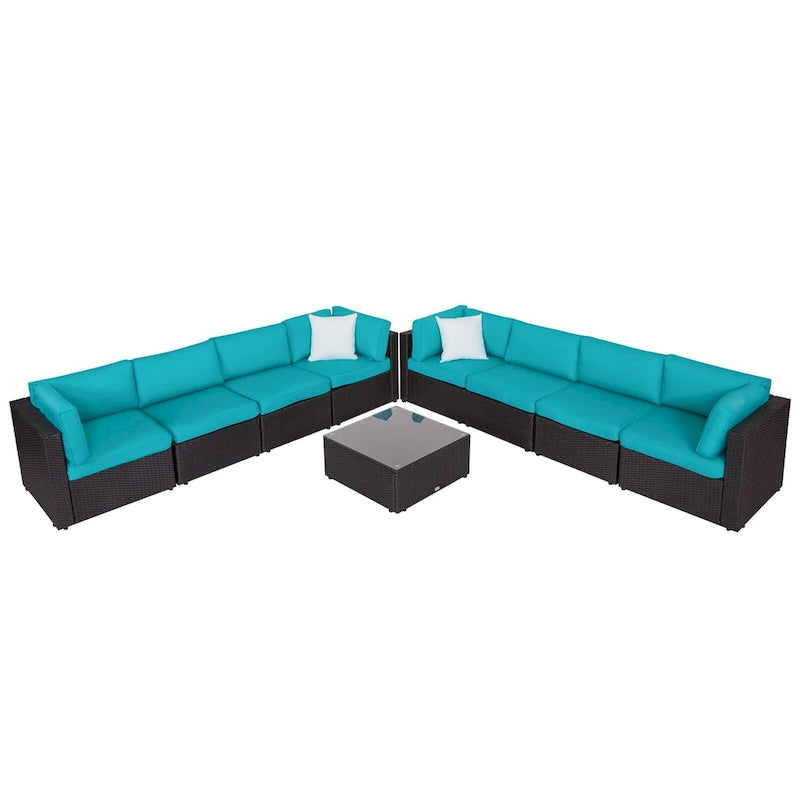 Canapé d'angle Kinbor 9 pièces pour l'extérieur, en rotin tressé toutes saisons, avec coussins, pour patio intérieur et extérieur