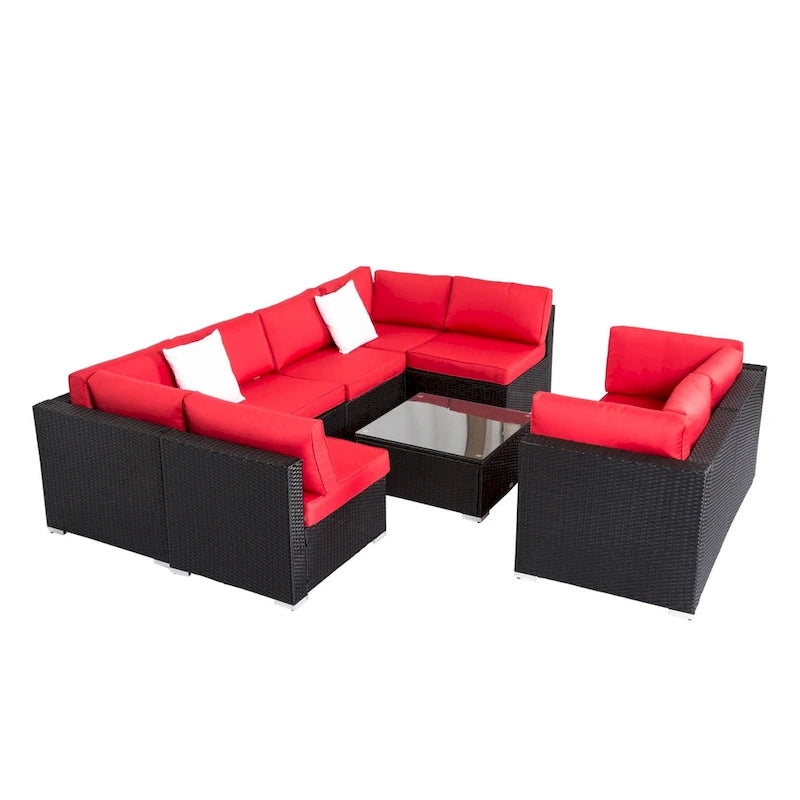 Canapé d'angle Kinbor 9 pièces pour l'extérieur, en rotin tressé toutes saisons, avec coussins, pour patio intérieur et extérieur