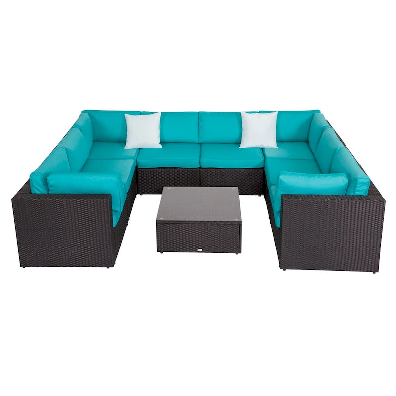 Canapé d'angle Kinbor 9 pièces pour l'extérieur, en rotin tressé toutes saisons, avec coussins, pour patio intérieur et extérieur
