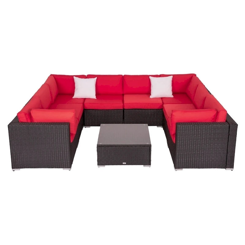 Canapé d'angle Kinbor 9 pièces pour l'extérieur, en rotin tressé toutes saisons, avec coussins, pour patio intérieur et extérieur