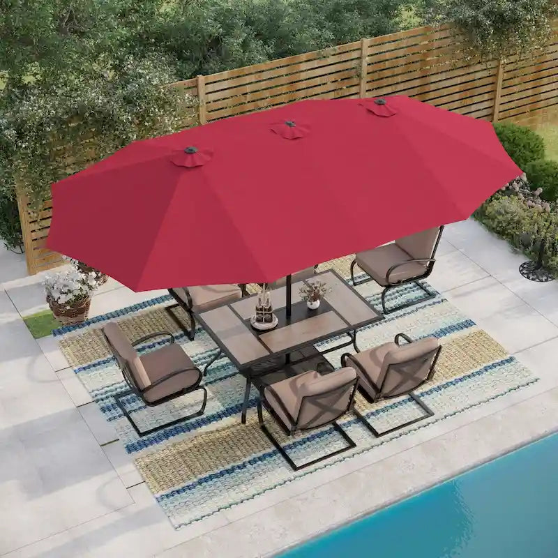 MAISON ARTS Ensemble de salle à manger de patio 7 pièces, comprenant 6 chaises de salle à manger à mouvement de ressort rembourrées avec accoudoirs et 1 table de salle à manger de patio