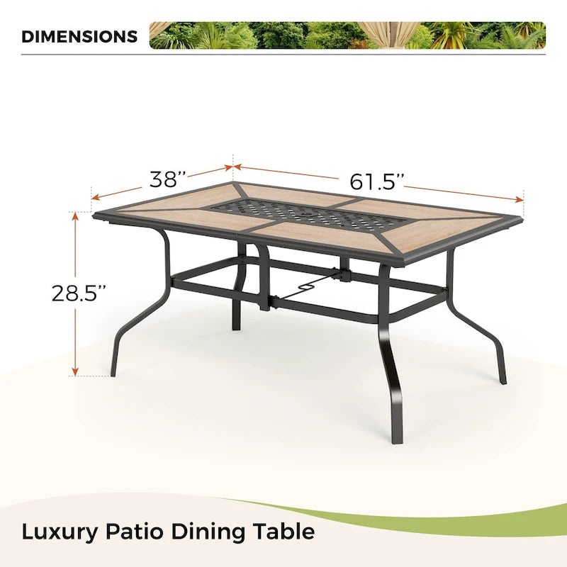 MAISON ARTS Ensemble de salle à manger de patio 7 pièces, comprenant 6 chaises de salle à manger à mouvement de ressort rembourrées avec accoudoirs et 1 table de salle à manger de patio