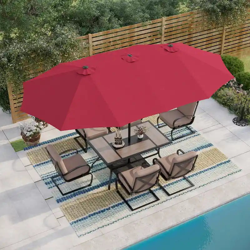 MAISON ARTS Ensemble de salle à manger de patio 7 pièces, comprenant 6 chaises de salle à manger à mouvement de ressort rembourrées avec accoudoirs et 1 table de salle à manger de patio