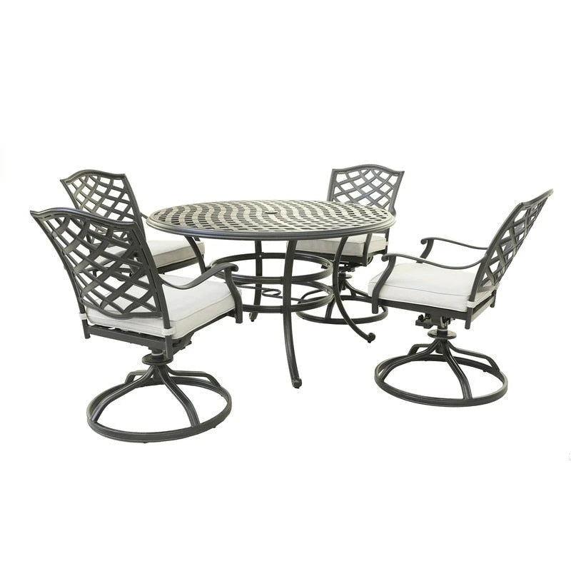 Ensemble de salle à manger rond 5 pièces en aluminium Torino avec 4 fauteuils pivotants et inclinables - N/A