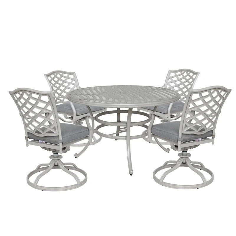 Ensemble de salle à manger rond 5 pièces en aluminium Torino avec 4 fauteuils pivotants-à bascule - N/A