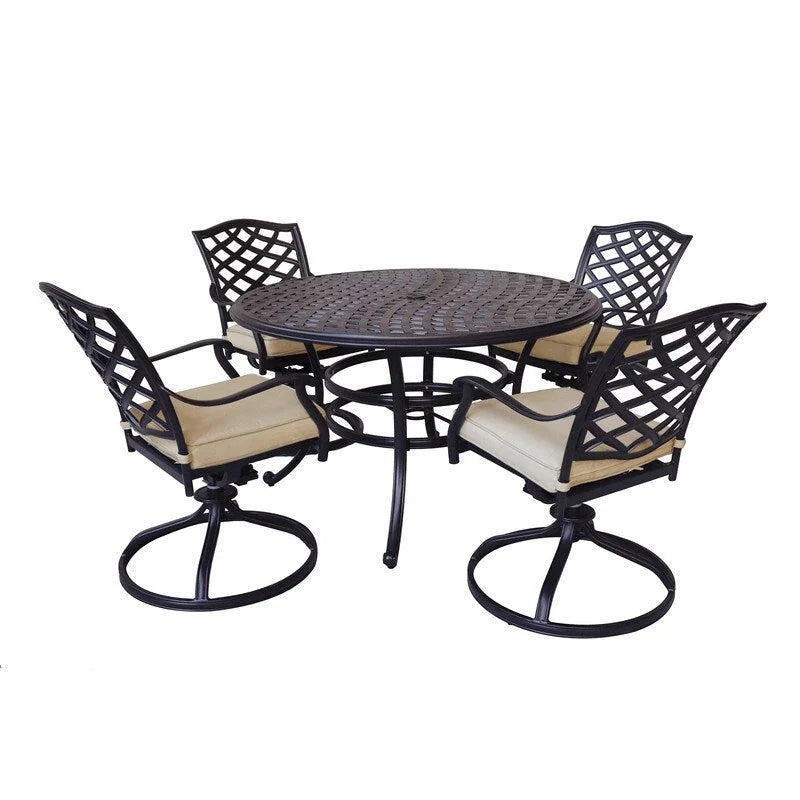 Ensemble de salle à manger rond 5 pièces en aluminium Torino avec 4 fauteuils pivotants-à bascule - N/A