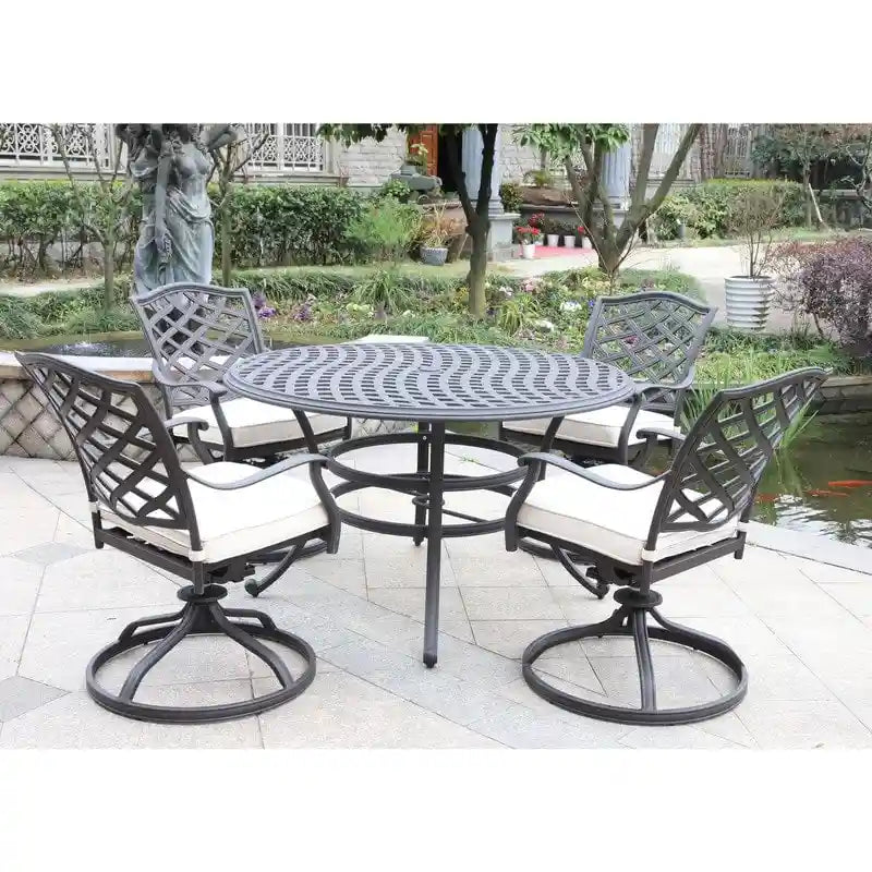 Ensemble de salle à manger rond 5 pièces en aluminium Torino avec 4 fauteuils pivotants-à bascule - N/A