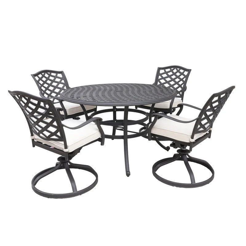 Ensemble de salle à manger rond 5 pièces en aluminium Torino avec 4 fauteuils pivotants-à bascule - N/A