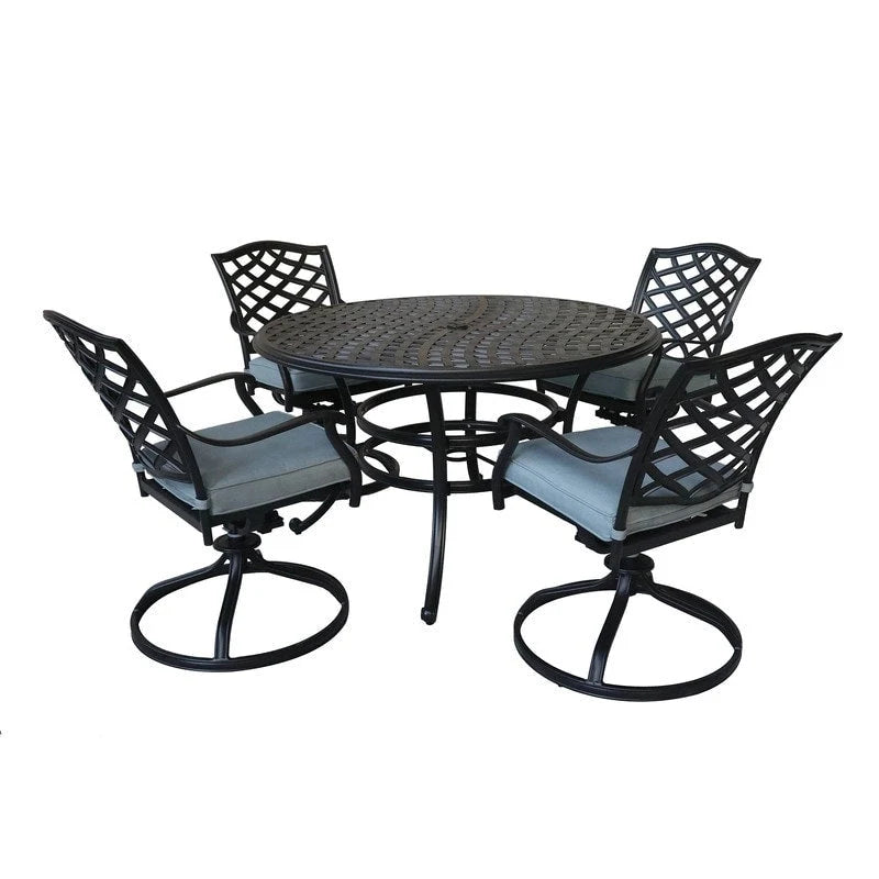 Ensemble de salle à manger rond 5 pièces en aluminium Torino avec 4 fauteuils pivotants-à bascule - N/A