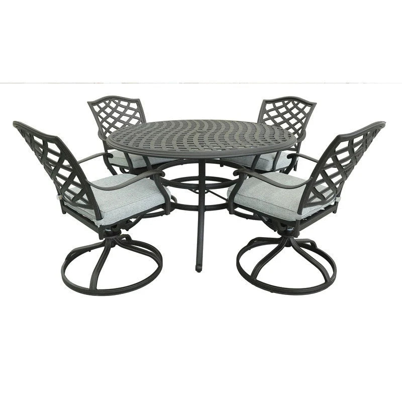 Ensemble de salle à manger rond 5 pièces en aluminium Torino avec 4 fauteuils pivotants-à bascule - N/A