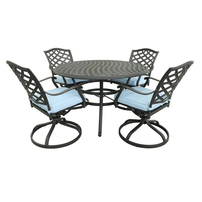 Ensemble de salle à manger rond 5 pièces en aluminium Torino avec 4 fauteuils pivotants-à bascule - N/A