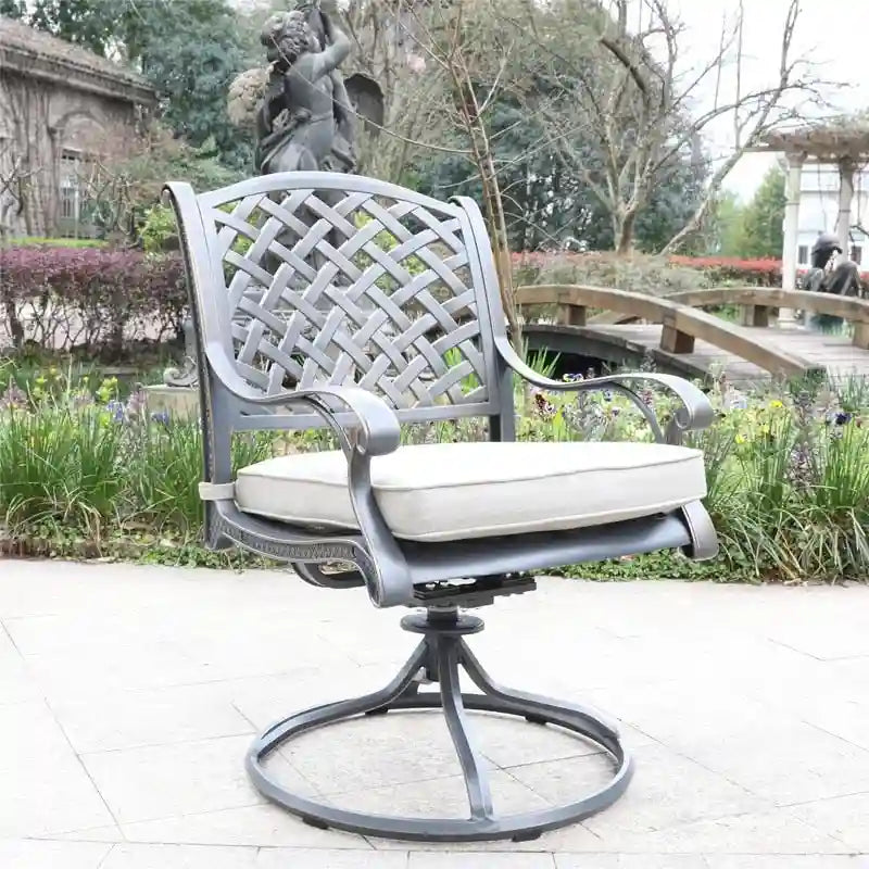 Fauteuil à bascule pivotant de salle à manger Ventura en aluminium moulé avec coussin (Lot de 2)