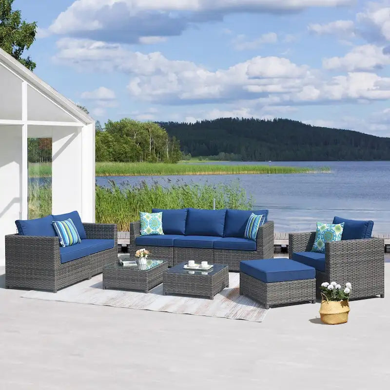 Ensemble de 9 pièces de mobilier de jardin en osier OVIOS Deep Seat