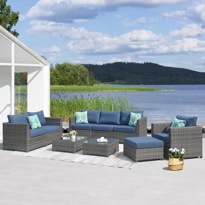 Ensemble de 9 pièces de mobilier de jardin en osier OVIOS Deep Seat