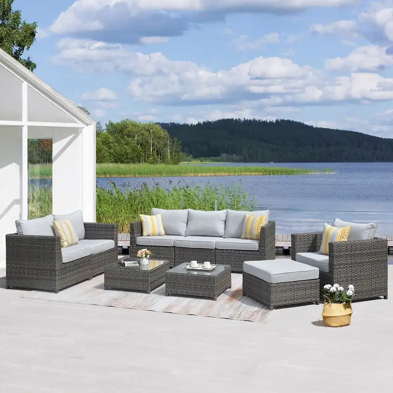Ensemble de 9 pièces de mobilier de jardin en osier OVIOS Deep Seat