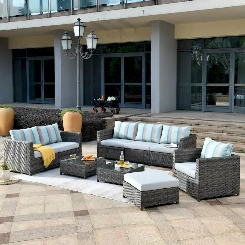 Ensemble de 9 pièces de mobilier de jardin en osier OVIOS Deep Seat