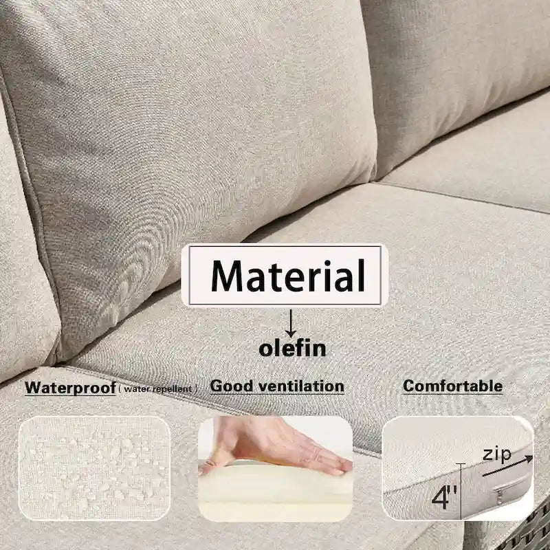 OVIOS Salon de Jardin 9 pièces en Osier avec Coussins Profonds