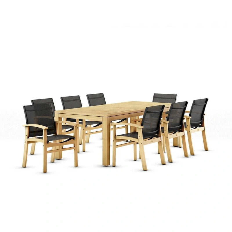 Ensemble de salle à manger d'extérieur Amazonia Teak 9 pièces en bois Luna - 9 pièces
