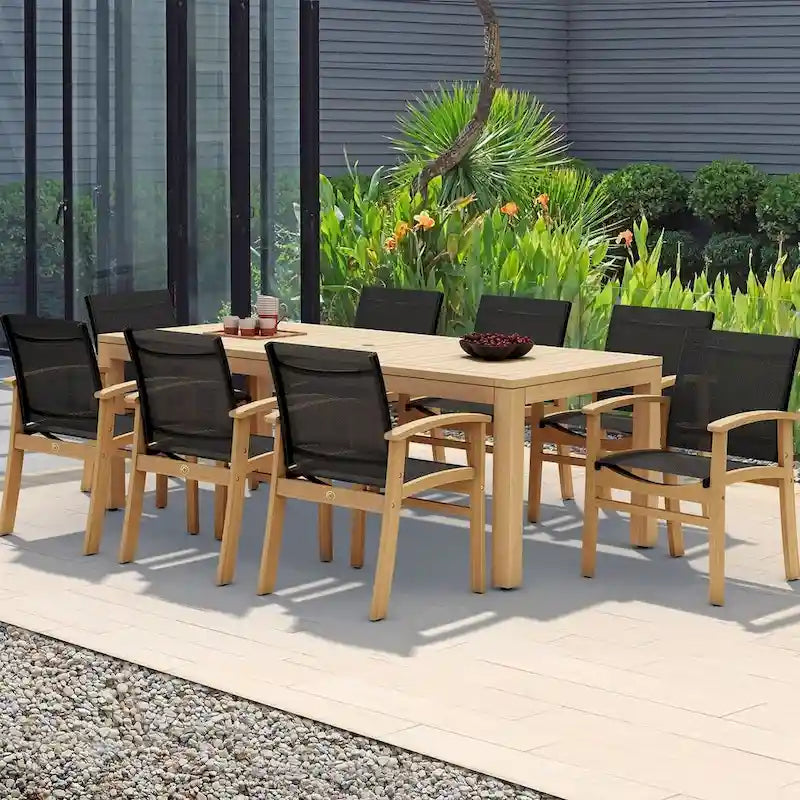 Ensemble de salle à manger d'extérieur Amazonia Teak 9 pièces en bois Luna - 9 pièces