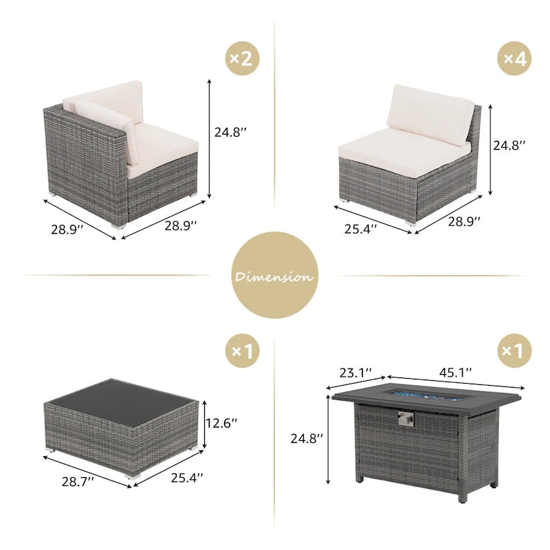 Ensemble de canapés modulaires en osier 8 pièces d'extérieur avec foyer