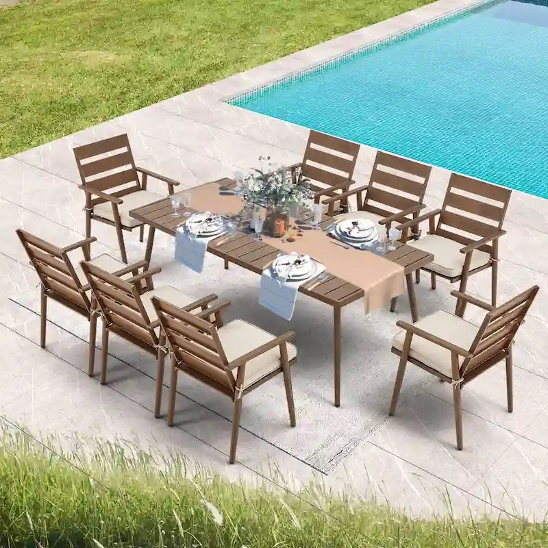Ensemble de salle à manger EROMMY pour patio, mobilier d'extérieur rectangulaire de qualité supérieure pour jardin, véranda et pelouse
