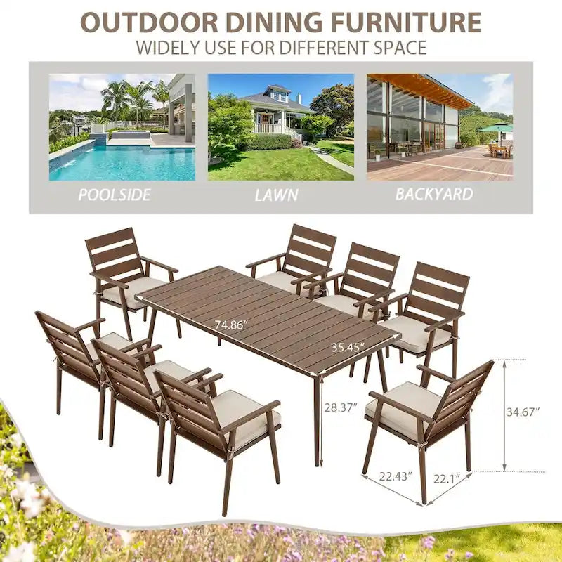 Ensemble de salle à manger EROMMY pour patio, mobilier d'extérieur rectangulaire de qualité supérieure pour jardin, véranda et pelouse