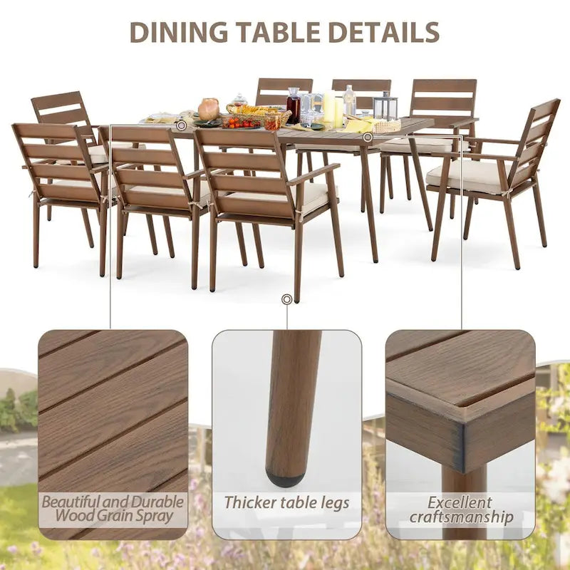 Ensemble de salle à manger EROMMY pour patio, mobilier d'extérieur rectangulaire de qualité supérieure pour jardin, véranda et pelouse