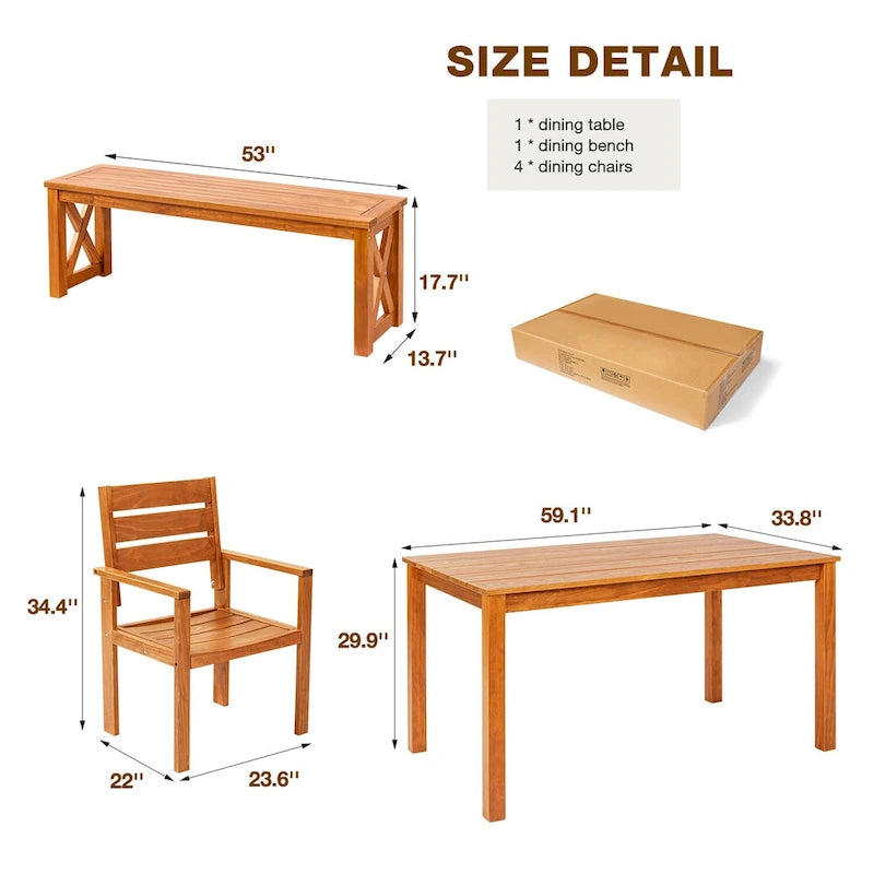 Ensemble de salle à manger EROMMY pour patio, mobilier d'extérieur rectangulaire de qualité supérieure pour jardin, véranda et pelouse