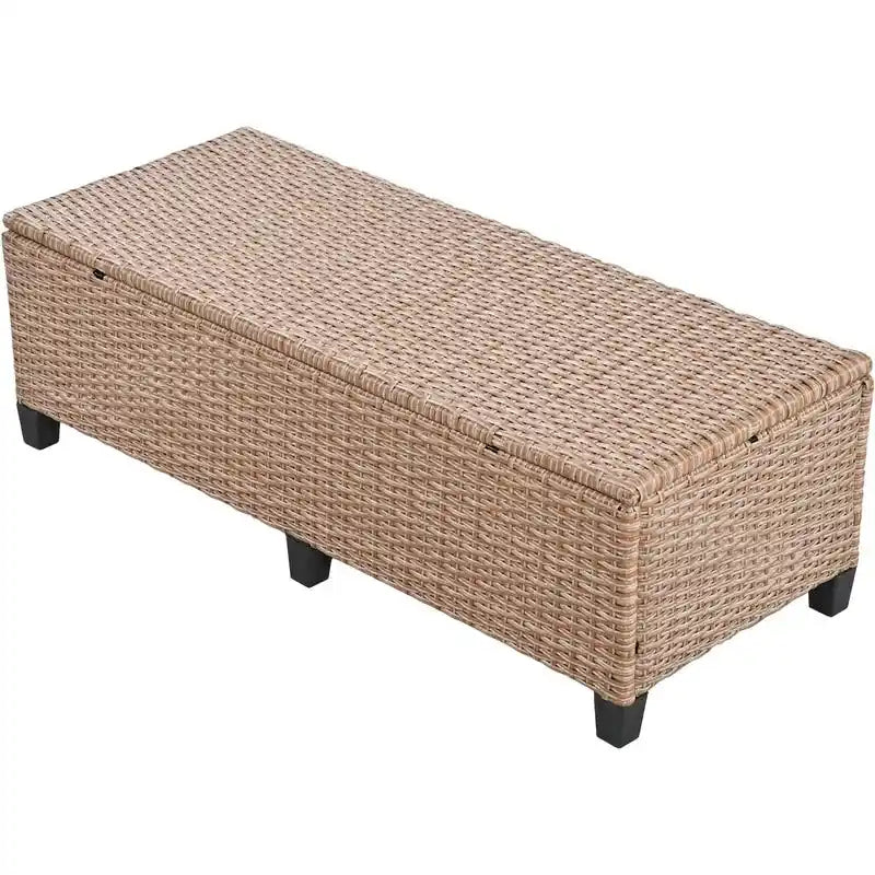 Ensemble de mobilier de patio extérieur 5 pièces, ensemble de canapé en rotin PE en forme de L avec 2 tables d'appoint extensibles, table à manger et banc