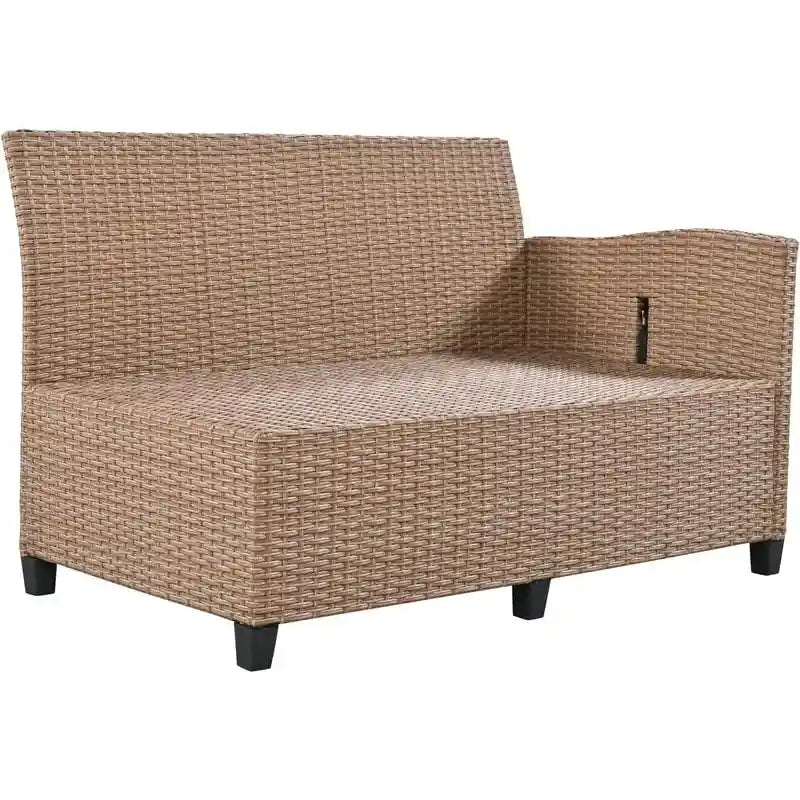 Ensemble de mobilier de patio extérieur 5 pièces, ensemble de canapé en rotin PE en forme de L avec 2 tables d'appoint extensibles, table à manger et banc