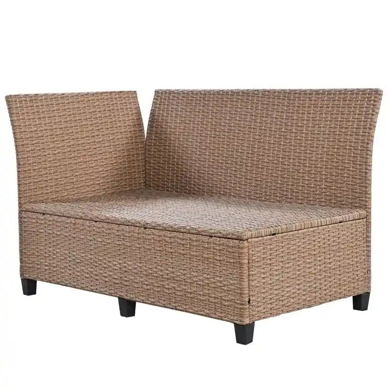Ensemble de mobilier de patio extérieur 5 pièces, ensemble de canapé en rotin PE en forme de L avec 2 tables d'appoint extensibles, table à manger et banc
