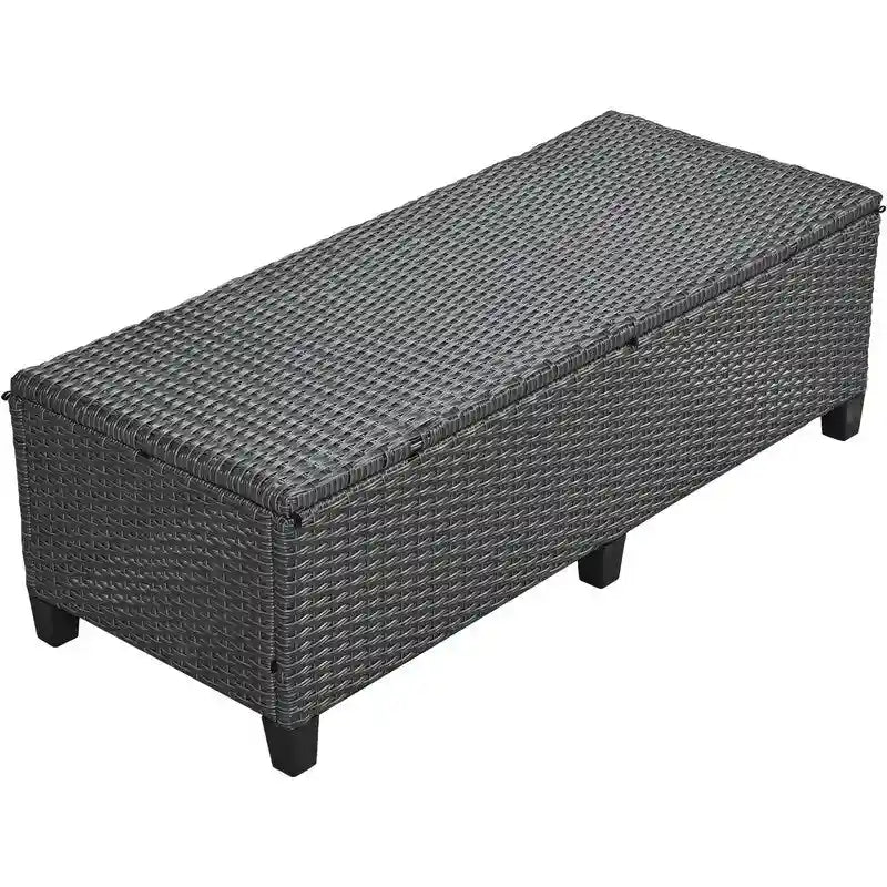 Ensemble de mobilier de patio extérieur 5 pièces, ensemble de canapé en rotin PE en forme de L avec 2 tables d'appoint extensibles, table à manger et banc