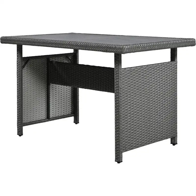 Ensemble de mobilier de patio extérieur 5 pièces, ensemble de canapé en rotin PE en forme de L avec 2 tables d'appoint extensibles, table à manger et banc
