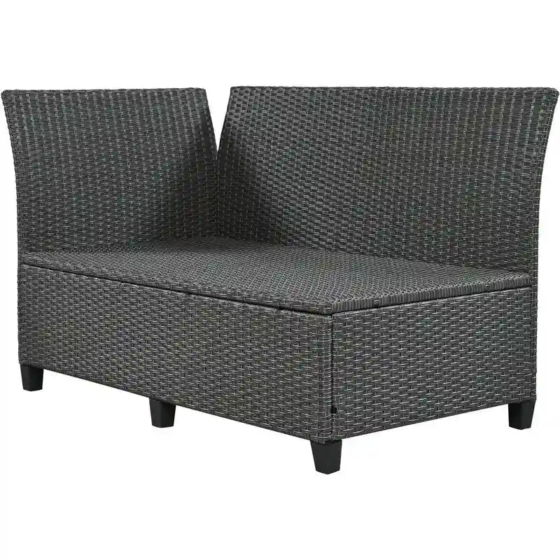 Ensemble de mobilier de patio extérieur 5 pièces, ensemble de canapé en rotin PE en forme de L avec 2 tables d'appoint extensibles, table à manger et banc