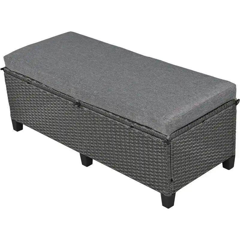 Ensemble de mobilier de patio extérieur 5 pièces, ensemble de canapé en rotin PE en forme de L avec 2 tables d'appoint extensibles, table à manger et banc