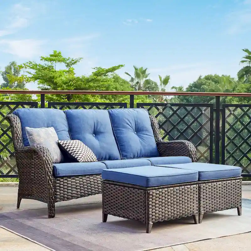 Pocassy Salon de jardin 3 pièces en osier avec ottoman