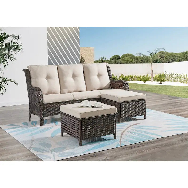 Pocassy Salon de jardin 3 pièces en osier avec ottoman
