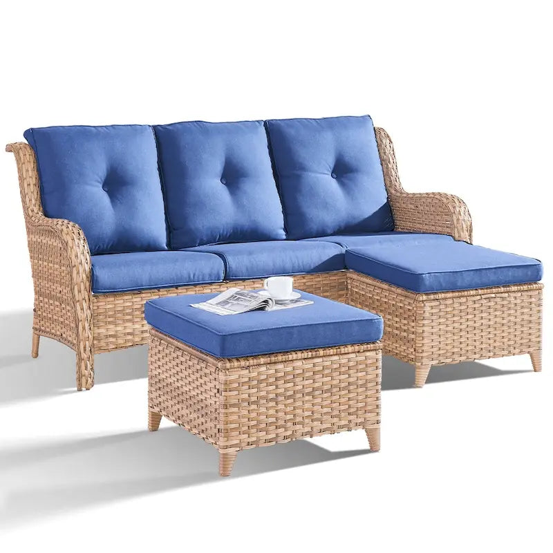 Pocassy Salon de jardin 3 pièces en osier avec ottoman