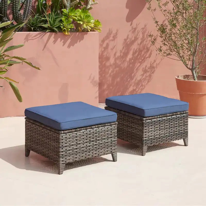 Ensemble de canapé d'extérieur 3 pièces en osier avec pouf Pocassy