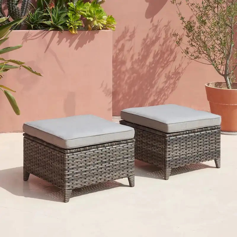 Ensemble de canapé d'extérieur 3 pièces en osier avec pouf Pocassy